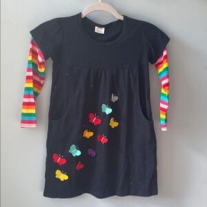 NWOT Colorful Butterfly Dress with Striped Sleeves